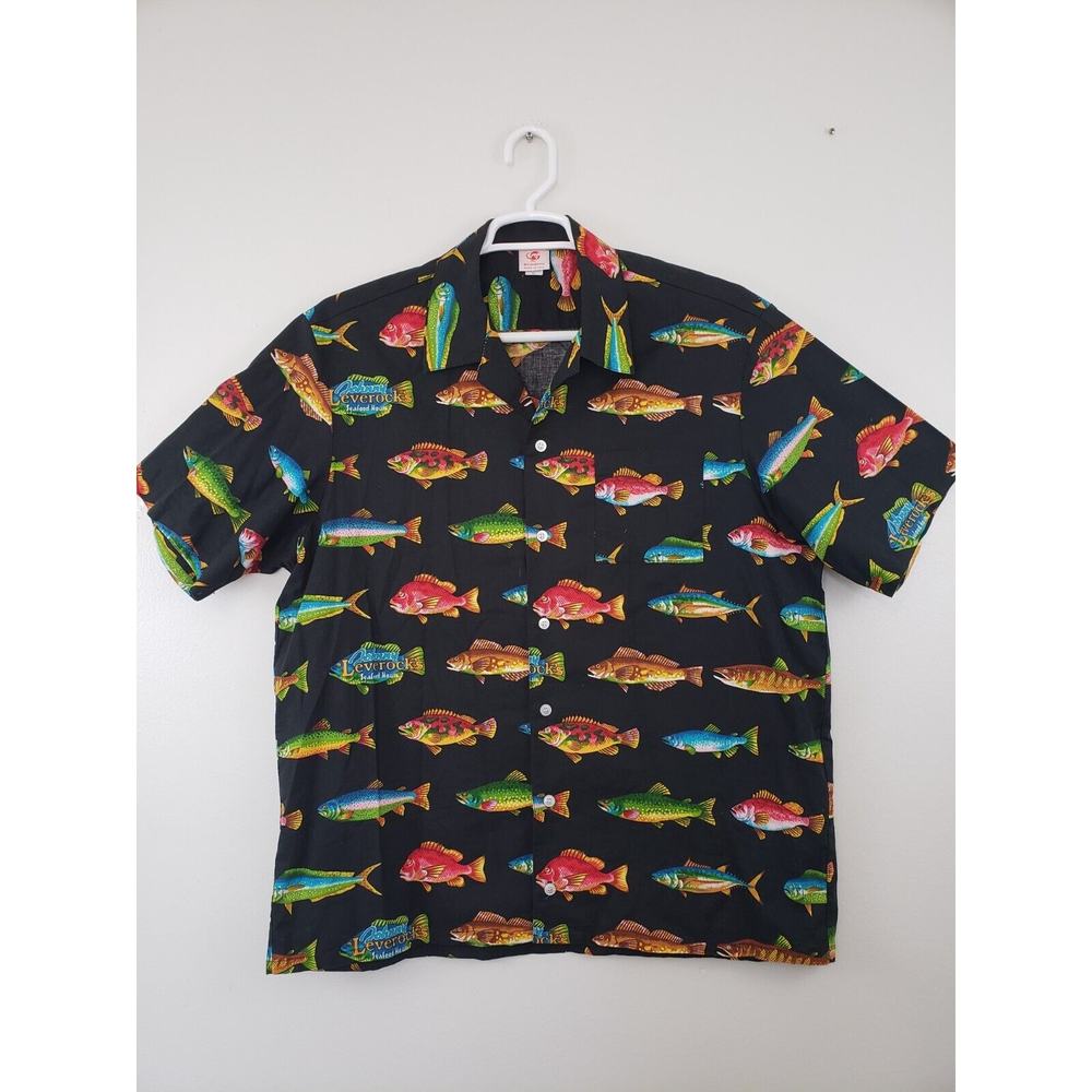 Vintage Scorpio Johnny Leverock's Mens Shirt Size XL Black Fish Seafood Hawaii